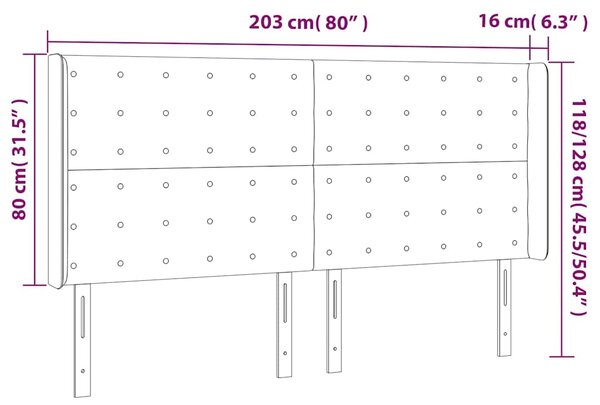 Čelo postele s LED bílé 203 x 16 x 118/128 cm umělá kůže 3124157
