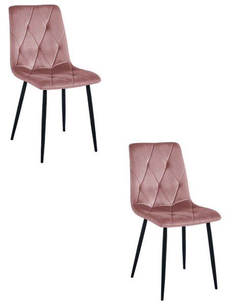 Set dvou jídelních židlí LIBRA sametové, růžové / černé nohy (2 ks)
