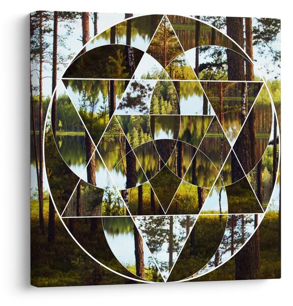 Obraz - Geometrická koláž na pozadí severských lesů (30x30 cm)