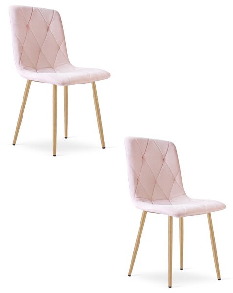 Set dvou jídelních židlí LIBRA sametové, světle růžové / hnědé nohy (2 ks)