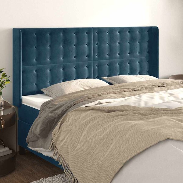 Čelo postele typu ušák tmavě modrá 183x16x118/128 cm samet 3120078