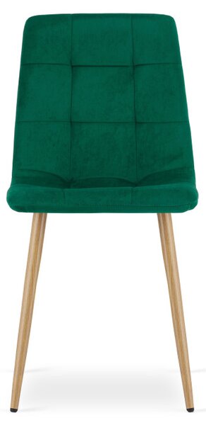 Set čtyř jídelních židlí KARA sametové, tmavě zelené / hnědé nohy (4 ks)