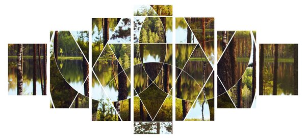 Obraz - Geometrická koláž na pozadí severských lesů (210x100 cm)