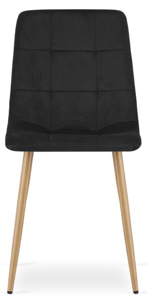 Set tří jídelních židlí KARA sametové, černé / hnědé nohy (3 ks)