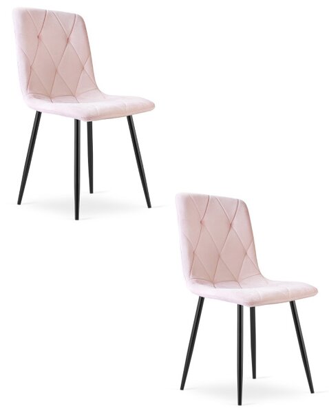 Set dvou jídelních židlí LIBRA sametové, světle růžové / černé nohy (2 ks)