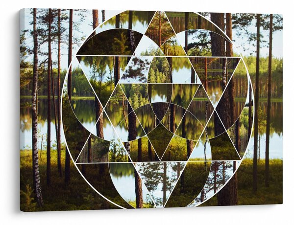 Obraz - Geometrická koláž na pozadí severských lesů (70x50 cm)