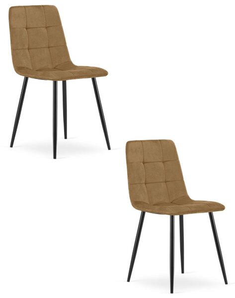 Set dvou jídelních židlí KARA sametové, hnědé / černé nohy (2 ks)