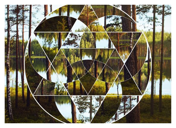 Obraz - Geometrická koláž na pozadí severských lesů (70x50 cm)