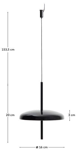 Kave Home Černé kovové nabíjecí závěsné LED světlo Porte Ø 16 cm
