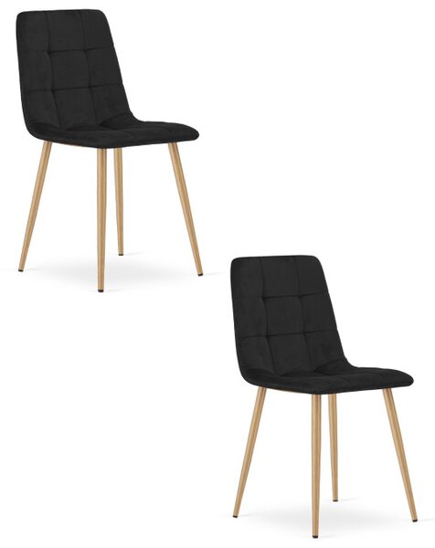 Set dvou jídelních židlí KARA sametové, černé / hnědé nohy (2 ks)