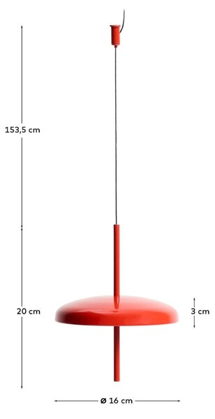 Kave Home Červené kovové nabíjecí závěsné LED světlo Porte Ø 16 cm