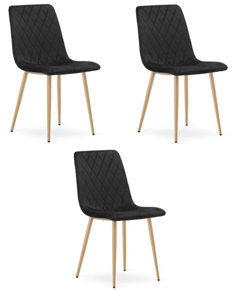 Set tří jídelních židlí TURIN sametové, černé / hnědé nohy (3 ks)