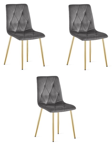 Set tří jídelních židlí LIBRA sametové, tmavě šedé / zlaté nohy (3 ks)