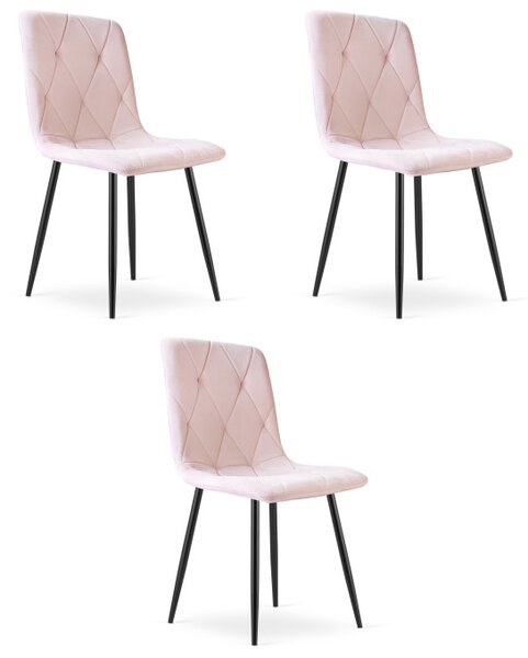 Set tří jídelních židlí LIBRA sametové, světle růžové / černé nohy (3 ks)