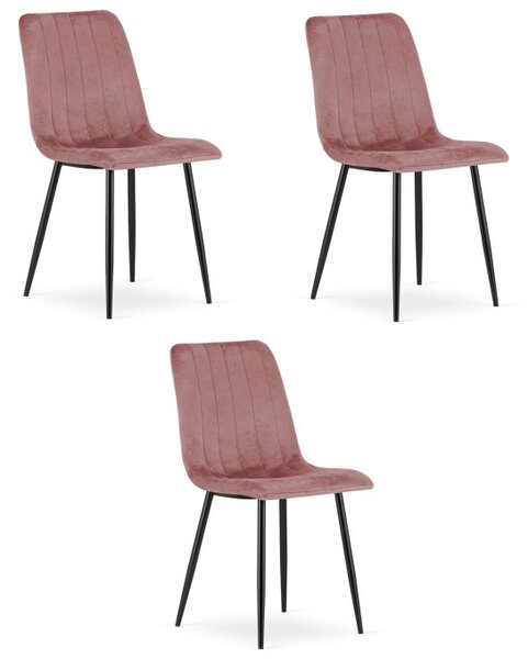 Set tří jídelních židlí LAVA sametové, růžové / černé nohy (3 ks)