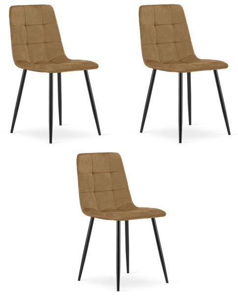 Set tří jídelních židlí KARA sametové, hnědé / černé nohy (3 ks)