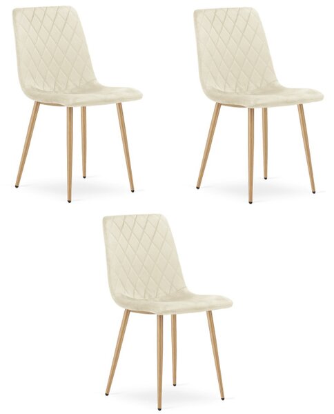 Set tří jídelních židlí TURIN sametové, světle béžové / hnědé nohy (3 ks)
