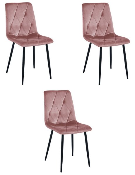 Set tří jídelních židlí LIBRA sametové, růžové / černé nohy (3 ks)