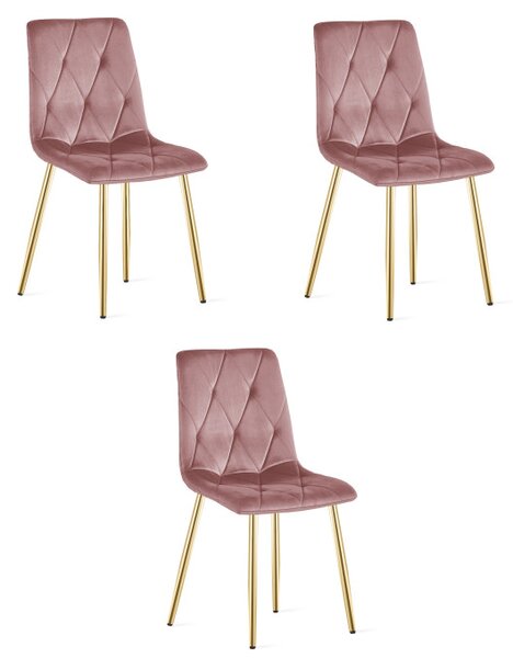 Set tří jídelních židlí LIBRA sametové, růžové /zlaté nohy (3 ks)