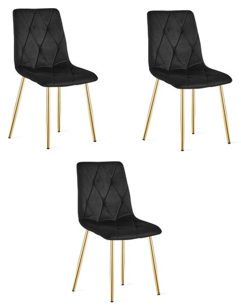 Set tří jídelních židlí LIBRA sametové, černé / zlaté nohy (3 ks)