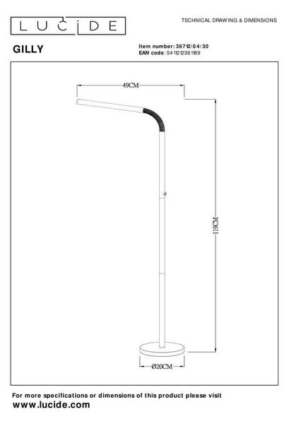 Lucide L367120430 LED stojací lampa GILLY | 3W integrovaný LED zdroj | 300lm | 2700K