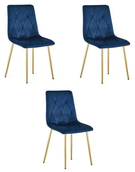 Set tří jídelních židlí LIBRA sametové, granátové / zlaté nohy (3 ks)