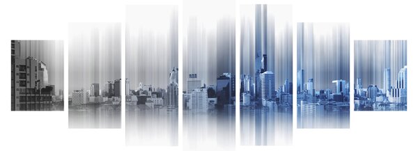 Obraz - Panorama města, modro-šedé (210x100 cm)