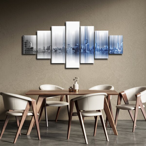 Obraz - Panorama města, modro-šedé (210x100 cm)
