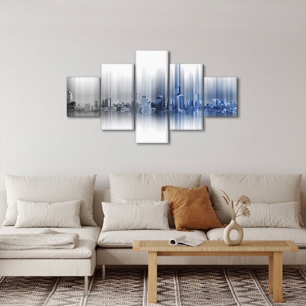 Obraz - Panorama města, modro-šedé (125x70 cm)