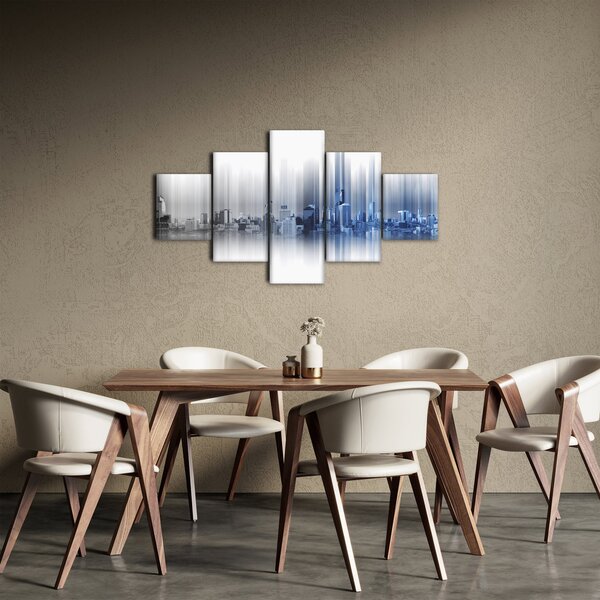 Obraz - Panorama města, modro-šedé (125x70 cm)