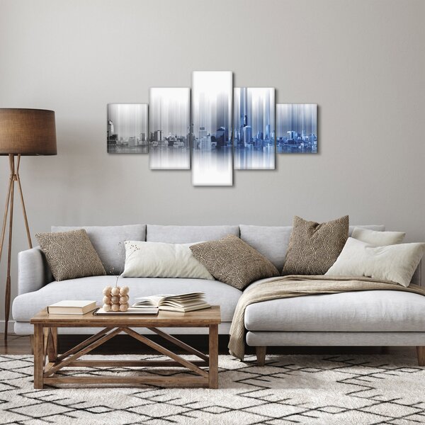 Obraz - Panorama města, modro-šedé (125x70 cm)