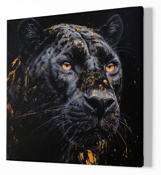 Obraz na plátně - Černý panter, Zjevení ducha džungle, černo-zlatý Makro portrét, Králové divočiny FeelHappy.cz Velikost obrazu: 40 x 40 cm