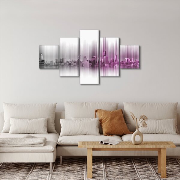 Obraz - Panorama města, růžovo-šedé (125x70 cm)