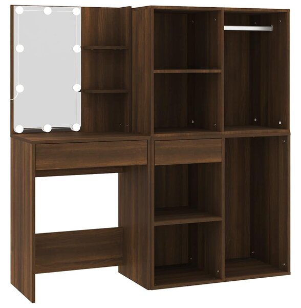 LED toaletní stolek se skříňkami hnědý dub kompozitní dřevo 3120190