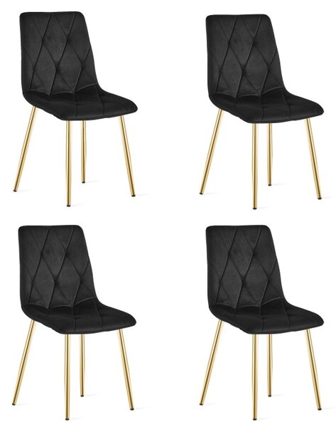 Set čtyř jídelních židlí LIBRA sametové, černé / zlaté nohy (4 ks)