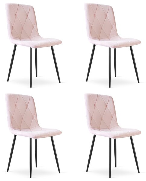 Set čtyř jídelních židlí LIBRA sametové, světle růžové / černé nohy (4 ks)
