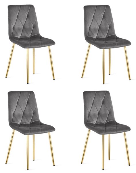 Set čtyř jídelních židlí LIBRA sametové, tmavě šedé / zlaté nohy (4 ks)