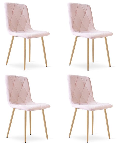 Set čtyř jídelních židlí LIBRA sametové, světle růžové / hnědé nohy (4 ks)