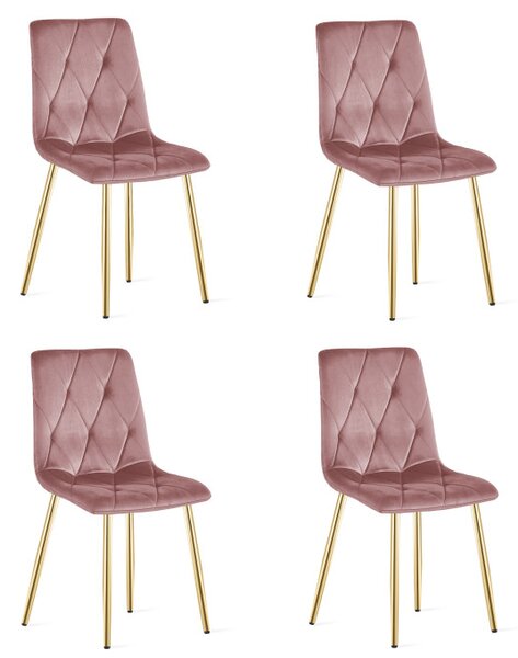 Set čtyř jídelních židlí LIBRA sametové, růžové / zlaté nohy (4 ks)