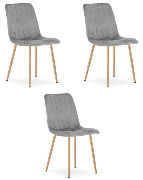 Set tří jídelních židlí LAVA sametové, světle šedé /hnědé nohy (3 ks)