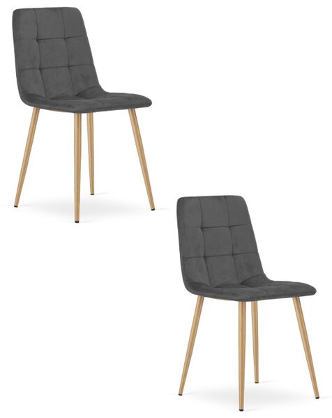 Set dvou jídelních židlí KARA sametové, tmavě šedé / hnědé nohy (2 ks)