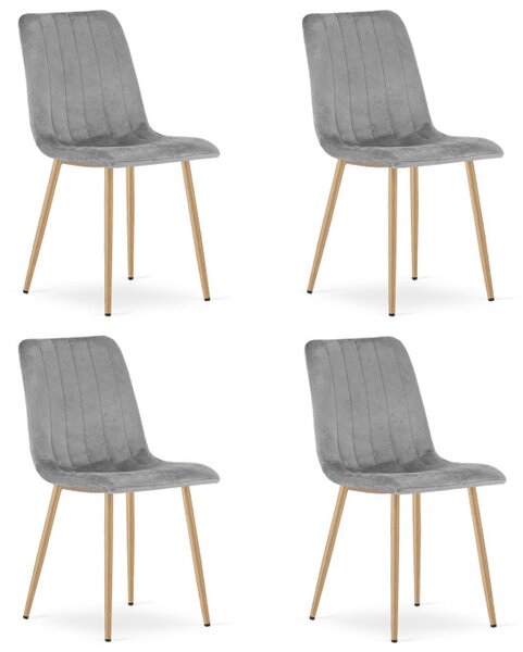 Set čtyř jídelních židlí LAVA sametové, světle šedé / hnědé nohy (4 ks)