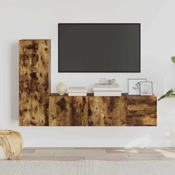 3dílný set TV skříněk kouřový dub kompozitní dřevo 3120224