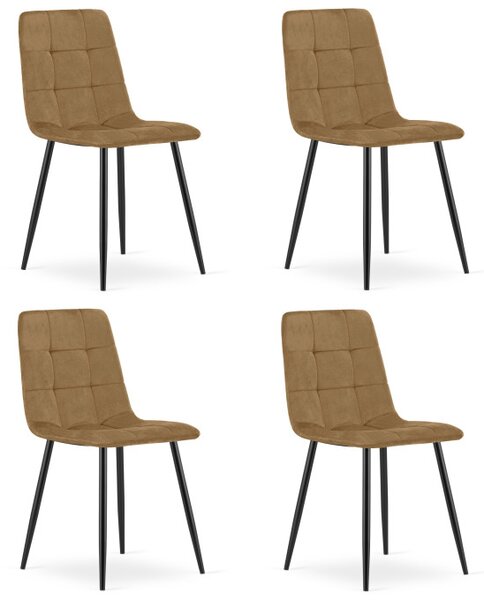 Set čtyř jídelních židlí KARA sametové, hnědé / černé nohy (4 ks)