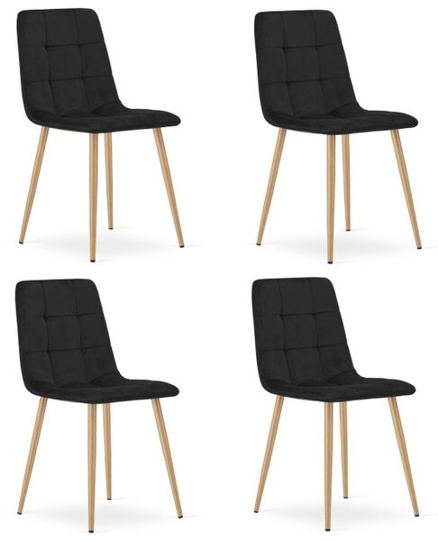 Set čtyř jídelních židlí KARA sametové, černé / hnědé nohy (4 ks)
