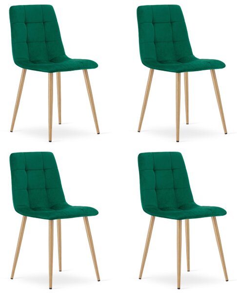 Set čtyř jídelních židlí KARA sametové, tmavě zelené / hnědé nohy (4 ks)