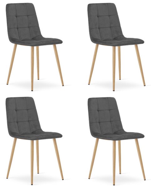 Set čtyř jídelních židlí KARA sametové, tmavě šedé / hnědé nohy (4 ks)