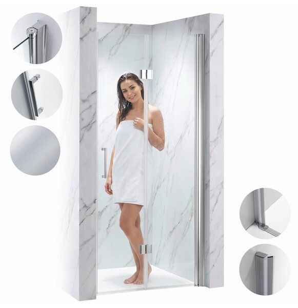 BPS-koupelny Zalamovací otevíravé sprchové dveře KZ26B 90 chrom/transparent pro instalaci do niky - bez vaničky
