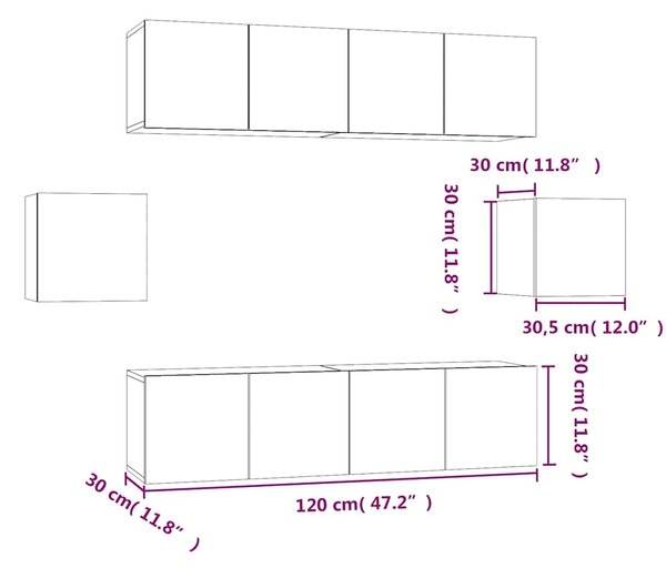 6dílný set TV skříněk kouřový dub kompozitní dřevo 3120266