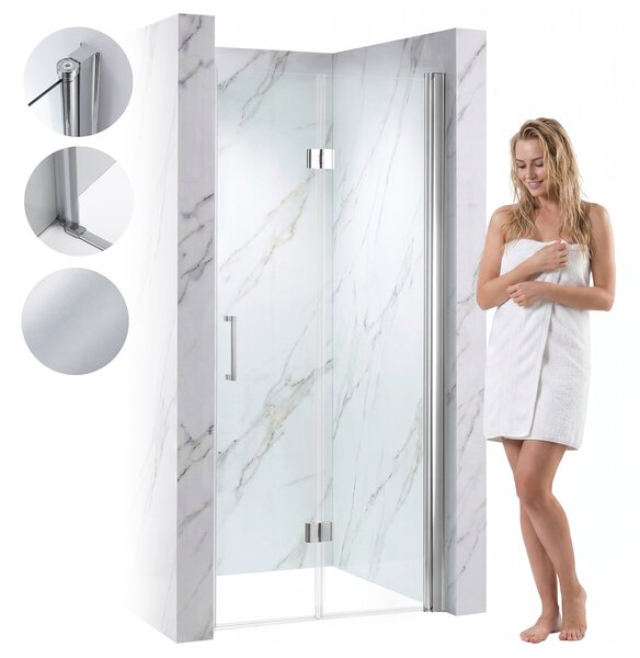 BPS-koupelny Zalamovací otevíravé sprchové dveře KZ26B 90 chrom/transparent pro instalaci do niky - bez vaničky